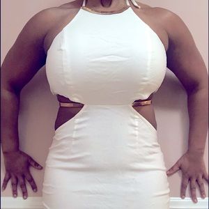 Cutout gold enhanced white dress